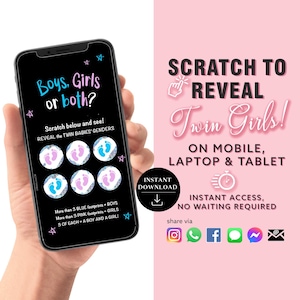 JUMELLES FILLES Annonce numérique de carte à gratter pour jumeaux numériques indiquant le sexe par e-mail SMS Réseaux sociaux GR02