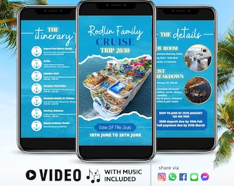 ANY TEXT Cruise Trip Itinerary Video Invite Animated With Music | Canva Self Edit Instant Download
