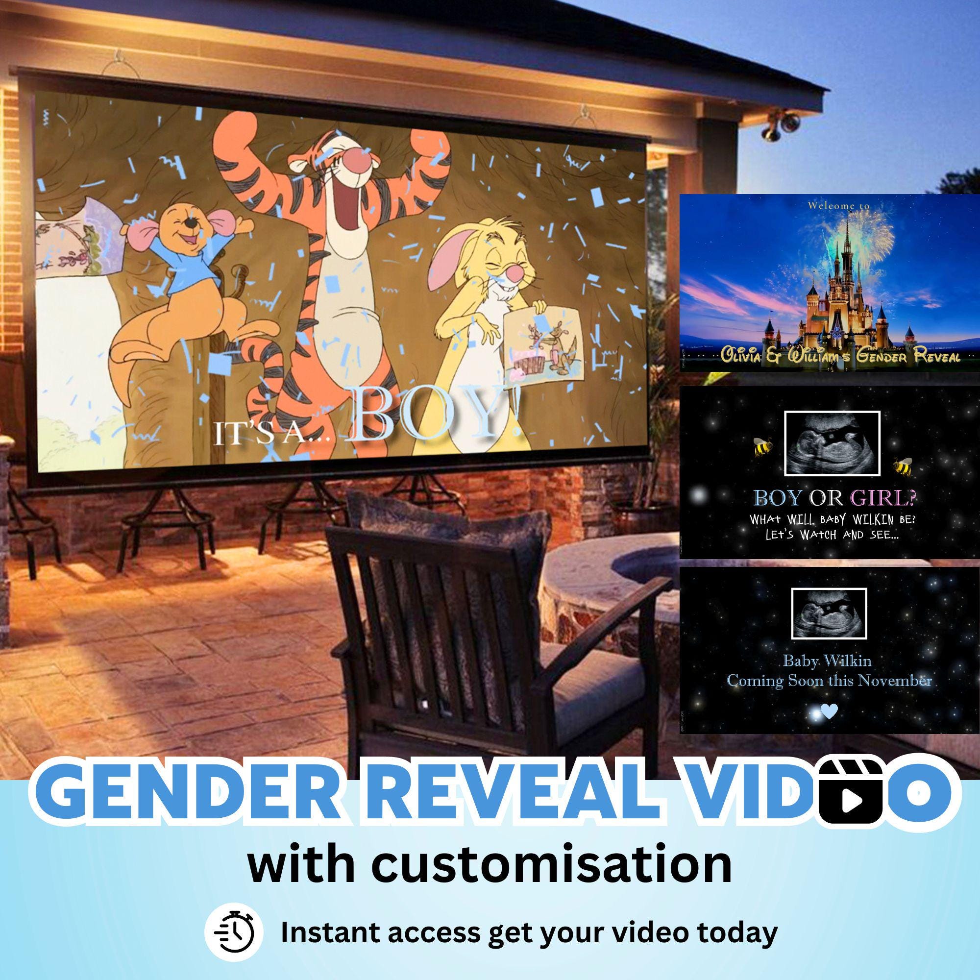 INSTANT ACCESS BOY Video digital announcement gender reveal movie Wall projection Instant Messaging Fireworks Customised Personalised Text