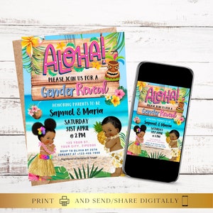 ANY TEXT Baby Shower Party Invitation | Hawaiian Baby Gender Reveal Tropical Luau Hula Hibiscus Flowers | Canva Self Edit Instant Download