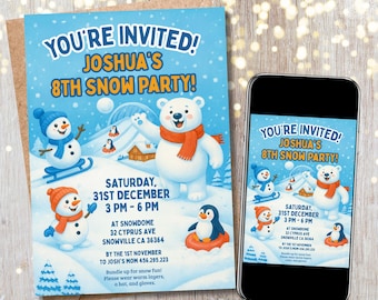 Snowplay Snowman Snowball Birthday Christmas Party Invite | Festive Holiday Theme | Digital & Printable | Instant Download