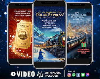 Christmas Train Birthday Video Invitation | Express Christmas Theme | Instant Download | Festive Kids Invite Canva Editable Instant Download