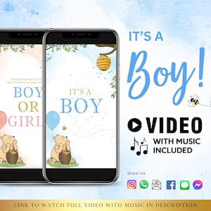 JONGEN Instant download Gender reveal video It's a Boy! Videokaart digitale aankondigingsvideo | E-mailtekst Aftellen op sociale media