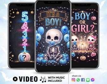 Boy Gender Reveal Video, Halloween Skeleton Baby Announcement, Boy or Ghoul Evite, Spooky Gender Reveal Party - Instant Download