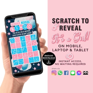 FILLE Carte à gratter numérique Gender Reveal à téléchargement immédiat Annonce numérique de bingo | E-mail SMS Réseaux sociaux