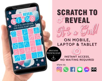 GIRL Instant download Gender Reveal Digital Scratch card Bingo digital announcement | Email Text Social Media