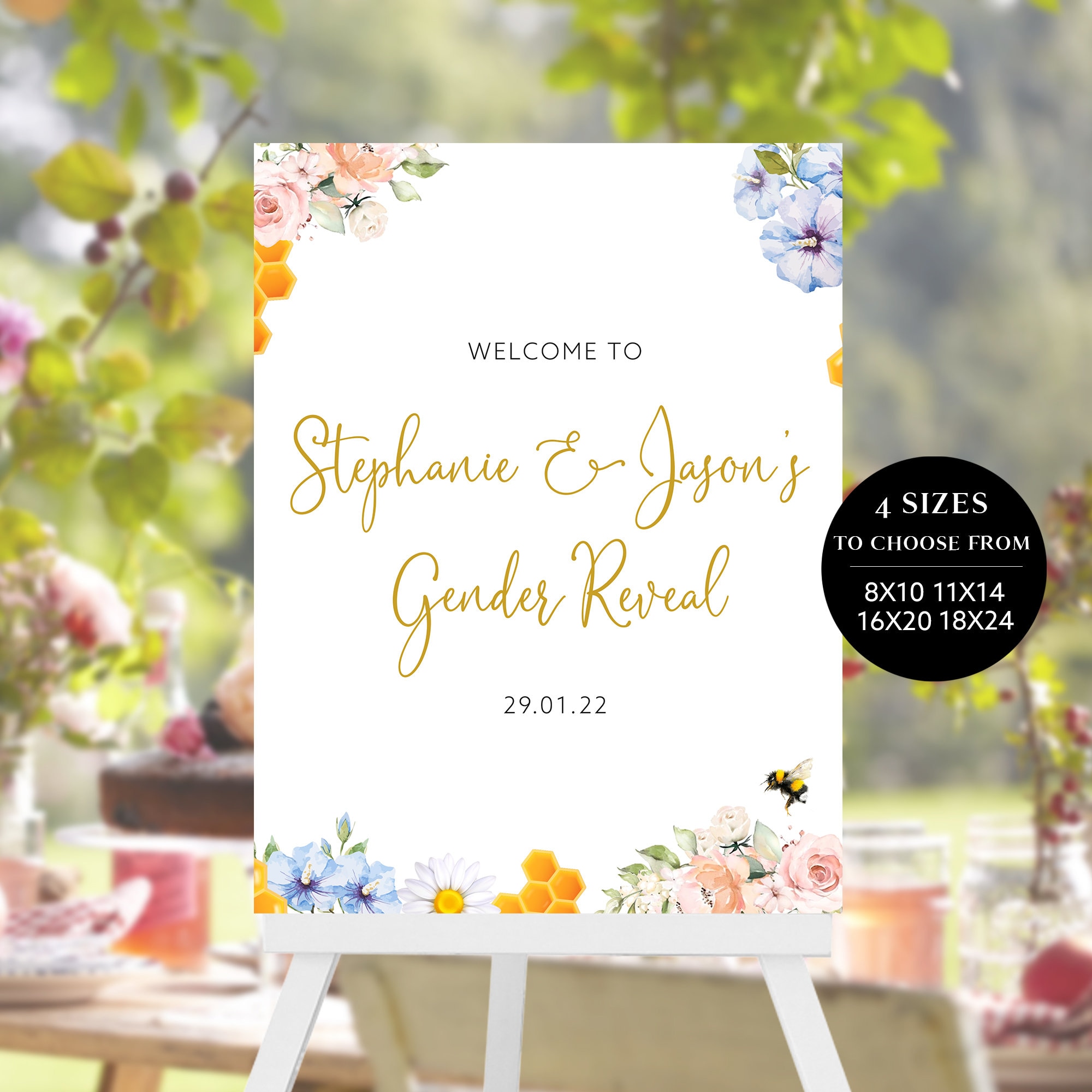 Custom Baby Shower Easel Sign Gender Reveal Bee Etsy