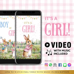 FILLE Vidéo de révélation du sexe à téléchargement immédiat C'est une fille ! Vidéo d'annonce numérique de carte vidéo lapin mignon | Compte à rebours pour les réseaux sociaux