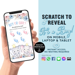 GARÇON Annonce numérique de carte à gratter numérique Gender Reveal à téléchargement immédiat | E-mail SMS Réseaux sociaux