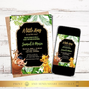 ANY TEXT Little King Baby Shower Party Invitation | Jungle Wild Animals | Self Edit Instant Download