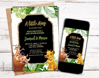 ANY TEXT Little King Baby Shower Party Invitation | Jungle Wild Animals | Self Edit Instant Download