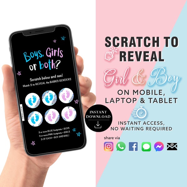 TWIN BOY & GIRL Instant download Gender Reveal Digital Twins Scratch card digital announcement Email Text Social Media GR02