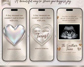 Personalised Twins Pregnancy Reveal Scratch Card Baby Announcement Ultrasound Gender Neutral Twin Reveal for Grandparents, Friends & Family