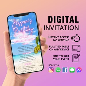 Girls trip Hen Party Itinerary | Birthday Itinerary Weekend Girls Trip Itinerary | Beach Schedule Canva Self Edit Instant Download
