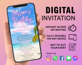 Girls trip Hen Party Itinerary | Birthday Itinerary Weekend Girls Trip Itinerary | Beach Schedule Canva Self Edit Instant Download