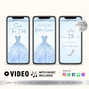 ANY TEXT Quinceañera Prom Bridal Shower Invitation Animated Blue Glitter | Save The Date Party | Canva Self Edit Video Instant Download