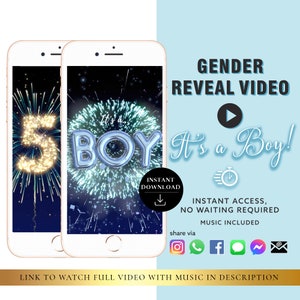 JONGEN Instant download Gender Reveal-videokaart digitale aankondigingsvideo | E-mailtekst Sociale media Ballon Aftellen Vuurwerk