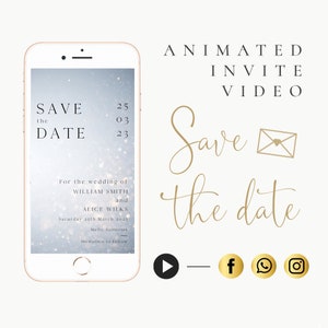 Save the Date Video E Invite, Phone Save the Date, Wedding Save the Date, Text Message Invite, Winter Wonderland, Silver Glitter SD03