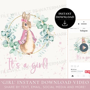 Descarga instantánea del vídeo de revelación de género ¡Es una niña! Tarjeta de video video de anuncio de embarazo digital para redes sociales / Confetti