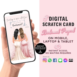 Gratta e vinci proposta damigella d'onore, Gratta e vinci digitale, Sii la mia damigella d'onore, Annuncio digitale della carta di annuncio a sorpresa / Testo e-mail