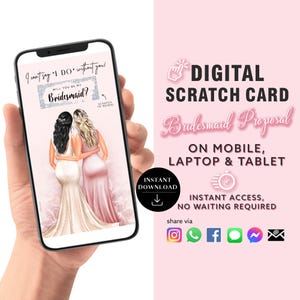 Gratta e vinci proposta damigella d'onore, Gratta e vinci digitale, Sii la mia damigella d'onore, Annuncio digitale della carta di annuncio a sorpresa / Testo e-mail