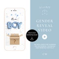Gender Reveal Video – It’s a Boy – Instant Download Digital Pregnancy Announcement for Text, Social Media – Confetti Balloons Box Theme