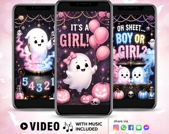 Oh Sheet Girl Gender Reveal Video Invitation, Ghostly Cauldron Animated Evite, Halloween Reveal Party, Spooky - Instant Download