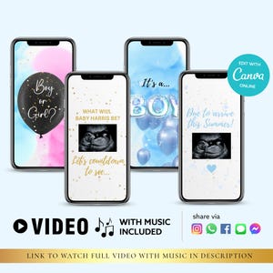 TOUT TEXTE GARÇON Vidéo d'annonce numérique pour carte vidéo Gender Reveal à téléchargement immédiat | Téléchargement instantané de la vidéo auto-éditable Canva