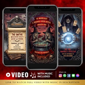 Witch Coven Ritual Halloween Video Invitation, Fortune Teller Crystal Ball Evite, Shadow Prophecy Card Canva Editable Template