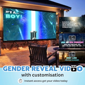 INSTANT ACCESS BOY Video digital announcement gender reveal movie Wall projection Instant Messaging Fireworks Customised Personalised Text