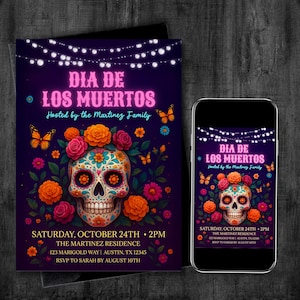 Editable Día de los Muertos Invitation Day of the Dead Mexican Fiesta Sugar Skull Party Digital Printable Invite Template | Instant Download