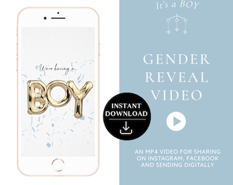 Instant download Gender reveal video It's a Boy! Video card digital pregnancy announcement video for social media | Confetti Balloons