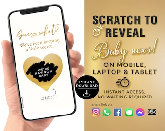 Pregnancy Announcement Scratch Card, Baby Reveal Scratch Card, New Baby, Surprise Baby Announcement card digital announcement | Email Text