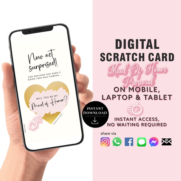 Maid Of Honor Proposal Scratch Card, Digital Scratch Card, Be My MOH, Surprise Announcement card digital announcement | Email Text