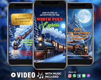 Christmas Train Birthday Video Invitation | Express Christmas Theme | Instant Download | Festive Kids Invite Canva Editable Template