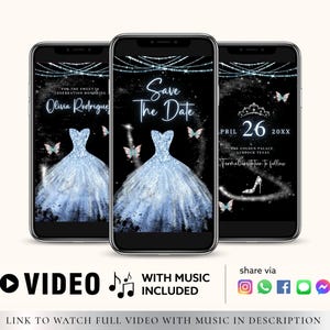 QUALSIASI TESTO Invito per la festa della sposa e dello sposo Quinceañera Farfalle blu animate Salva la data Festa Canva Video di auto-modifica Download immediato CW07