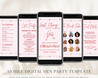 ANY TEXT Digital Hen Bachelorette Party Timeline Invite Template Itinerary Video Image Editable Canva  Instant Download