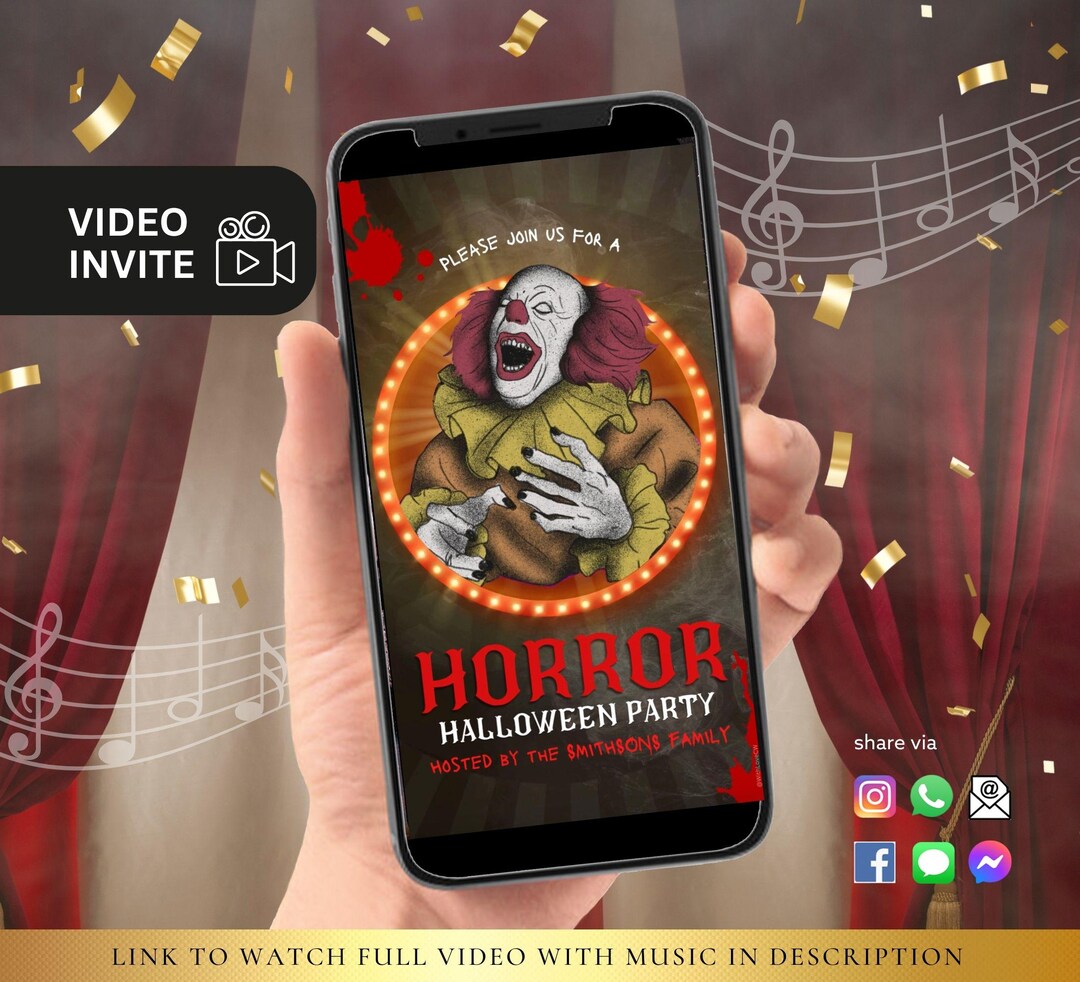 ANY TEXT Halloween Horror Party Invite Circus Clown Animated Video ...