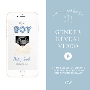 CUSTOM BOY Gender Reveal Video Condivisione personalizzata video di annuncio di gravidanza digitale per i social media / Stars Balloons Confetti