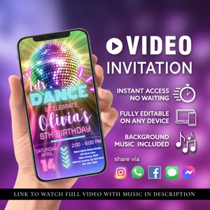 Discodansfeest | Uitnodiging verjaardagsvideo | Regenboogneonverlichting | Retrodisco uit de jaren 70 | Canva Self Edit-video direct downloaden