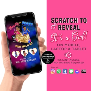 NIÑA Descarga instantánea Revelación de género Tarjeta digital para raspar Anuncio digital / Correo electrónico Texto Redes sociales
