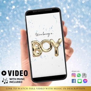 GARÇON Vidéo de révélation du sexe à téléchargement immédiat C'est un garçon ! Vidéo numérique d'annonce de grossesse sur carte vidéo pour les réseaux sociaux | Ballons Confettis