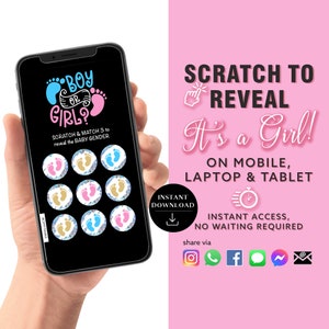 GIRL Instant download Gender Reveal Digital Scratch card digital announcement | Email Text Social Media