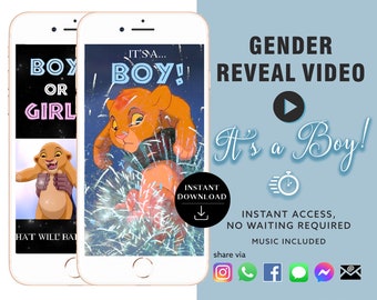 BOY Instant download Gender Reveal Videokaart digitale aankondigingsvideo | Balloon Countdown Vuurwerk Sociale Media