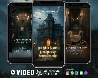 Haunted House Halloween Party Video Einladung Gruseliges animiertes Evite, Gruseliges Herrenhaus Thema, Canva Bearbeitbarer Digitaler Download