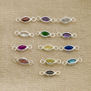5pcs 6mm x 3mm Marquise Birthstone CZ Sterling Silver Connector,Mothers Day,School colors,Permanent Jewelry, Bracelet ,CM152GC image 5