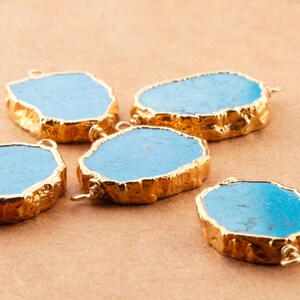 5 pieces - Turquoise Howlite Gemstone Slice Pendant, Electroplated Gold Pendant for Necklaces, Side Drilled Gemstone Pendant, Gem Slice