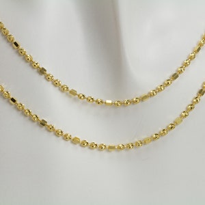 Shiny Diamond Cut Gold Plated over Sterling Silver Beaded Chain, Faceted, Simple Chain, Modern, Dainty, Everyday Wear, Layering, SCN118