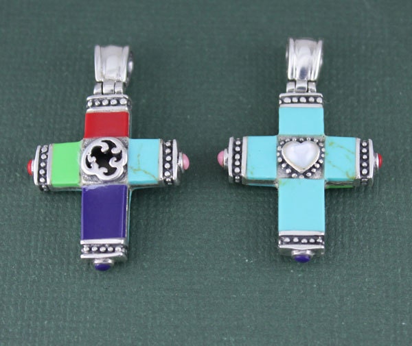 Grande Croix En Pierre Multicolore - Déco Ou Bijou Neuf Avec étiquette