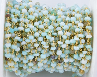 Peruvian Opal Beaded Wire Wrapped Vermeil Chain, Rosary Chain, Per 1, 3, 5, 10 OR 20 Feet, Gemstone Chain, Wire Wrapped Chain, Bead SCNF177